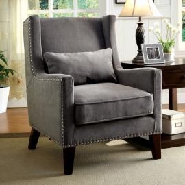 Tomar AC6115GY Gray Wingback Design Nail head Trim Accent Chair